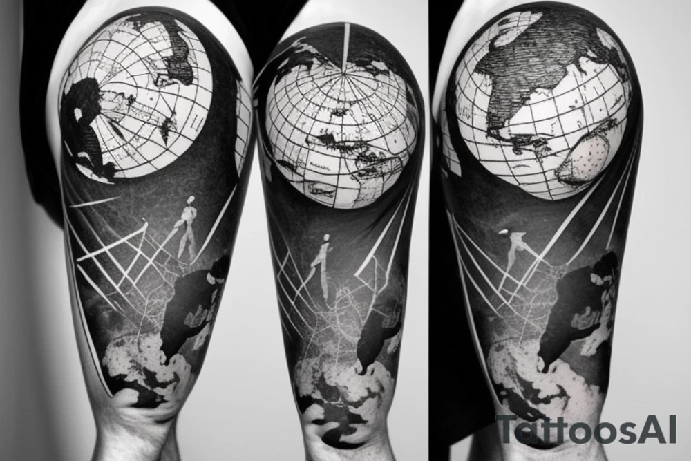 atlas holding the world on his shoulder with the world is yours around the globe. For right calf tattoo idea