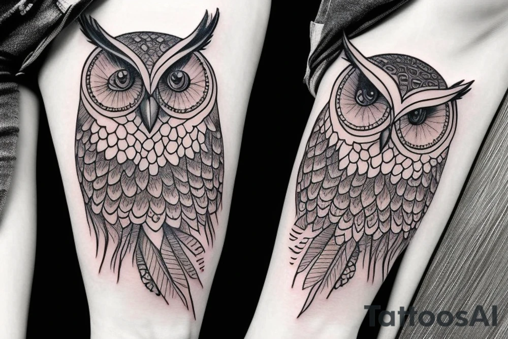 Left arm upper half sleeve, feminine, realistic owl tattoo idea Left arm upper half sleeve, feminine, realistic owl tattoo idea