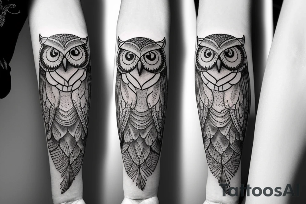 Left arm upper half sleeve, feminine, realistic owl tattoo idea Left arm upper half sleeve, feminine, realistic owl tattoo idea