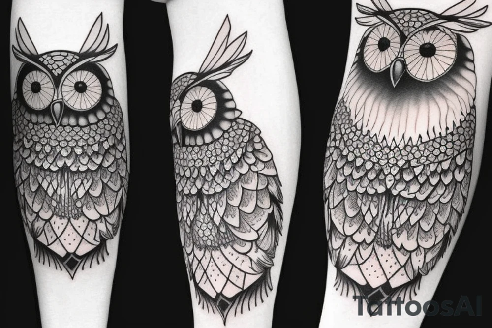 Left arm upper half sleeve, feminine, realistic owl tattoo idea Left arm upper half sleeve, feminine, realistic owl tattoo idea