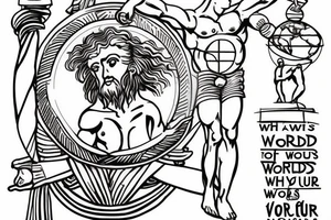 greek god atlas holding the world on his shoulder with the words the world is yours around the globe. For right calf tattoo idea
