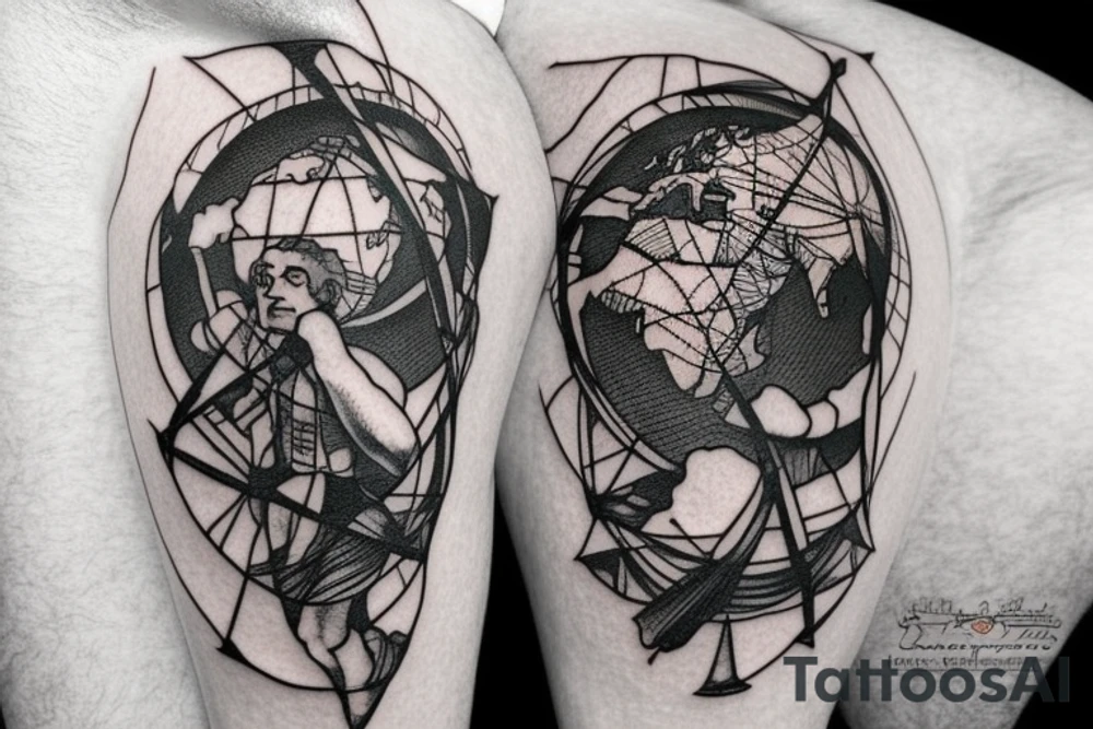 greek god atlas holding the world on his shoulder with the words the world is yours around the globe. For right calf tattoo idea