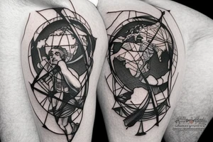 greek god atlas holding the world on his shoulder with the words the world is yours around the globe. For right calf tattoo idea