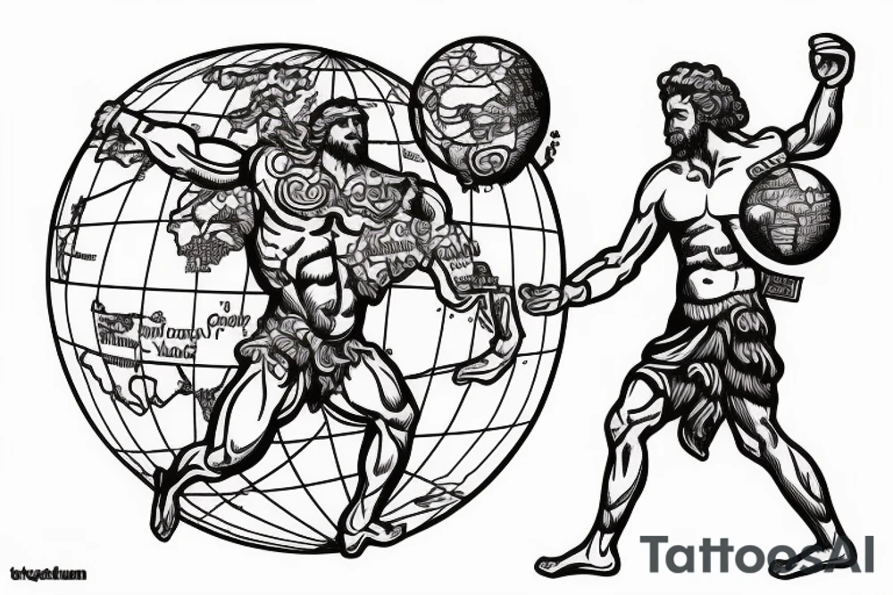 greek god atlas holding the world on his shoulder with the words the world is yours around the globe. For right calf tattoo idea