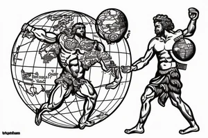 greek god atlas holding the world on his shoulder with the words the world is yours around the globe. For right calf tattoo idea