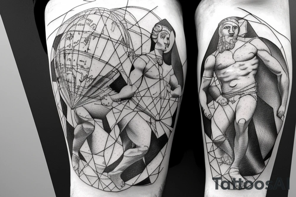 greek god atlas holding the world on his shoulder with the words the world is yours around the globe. For right calf tattoo idea