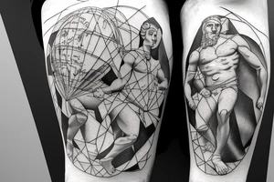 greek god atlas holding the world on his shoulder with the words the world is yours around the globe. For right calf tattoo idea