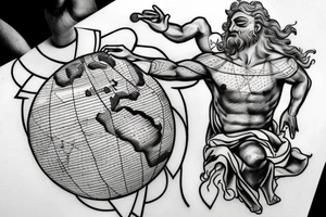 greek god atlas holding the world on his shoulder with the words the world is yours around the globe tattoo idea