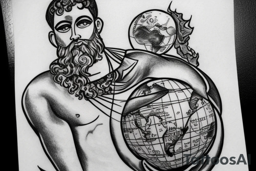 greek god atlas holding the world on his shoulder with the words the world is yours around the globe tattoo idea
