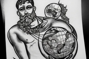 greek god atlas holding the world on his shoulder with the words the world is yours around the globe tattoo idea