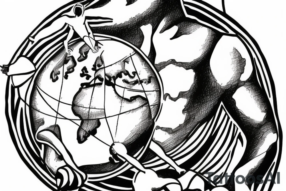 greek god atlas holding the world on his shoulder with the words the world is yours around the globe tattoo idea