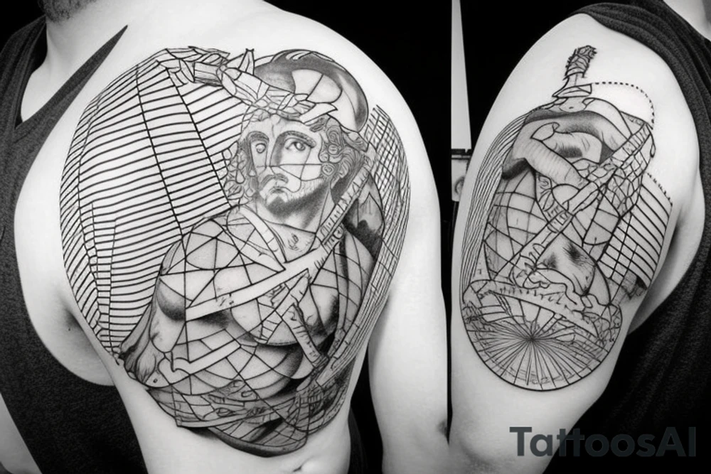 greek god atlas holding the world on his shoulder with the words the world is yours around the globe tattoo idea