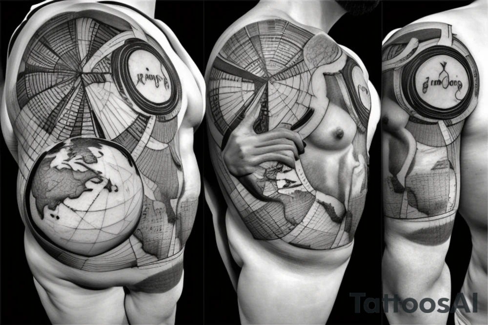 greek god atlas holding the world on his shoulder with the words the world is yours around the globe tattoo idea