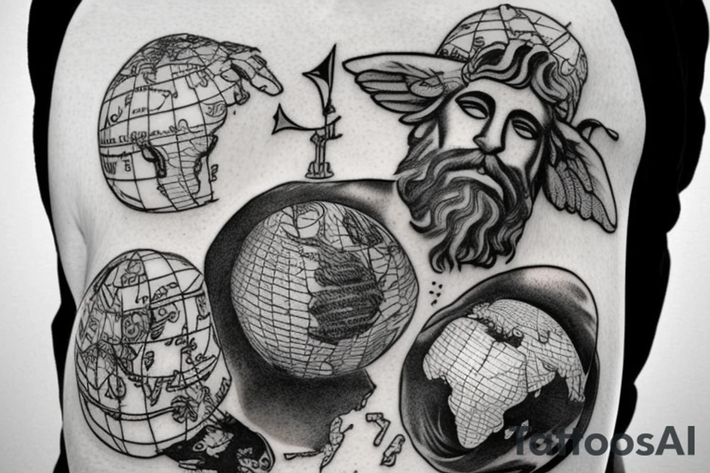 greek god atlas holding the world on his shoulder with the words the world is yours around the globe tattoo idea