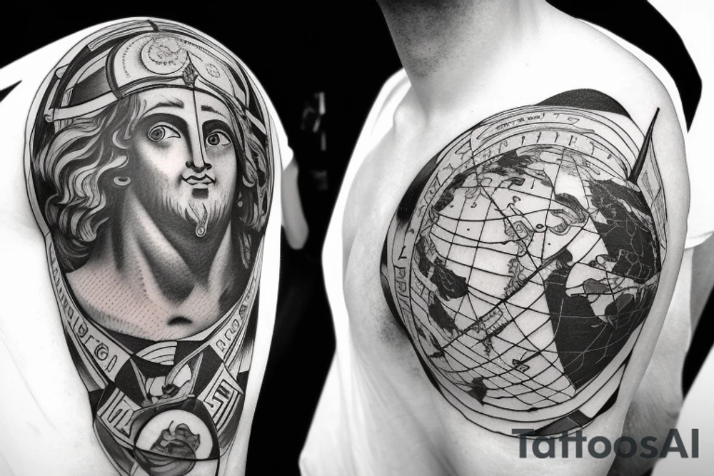 greek god atlas holding the world on his shoulder with the words the world is yours around the globe tattoo idea