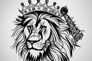 lion with crown on top with a clock underneath tattoo idea