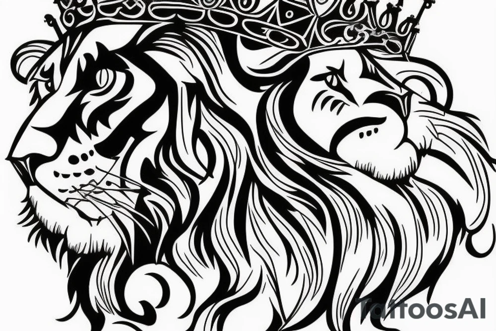 lion with crown on top with a clock underneath tattoo idea