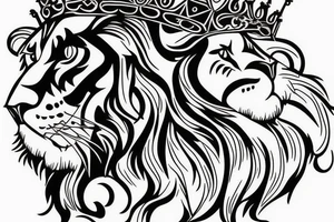 lion with crown on top with a clock underneath tattoo idea