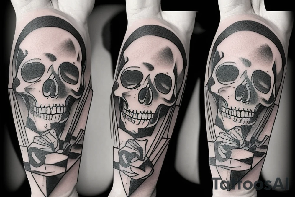 Skeleton pin up reading a book tattoo idea
