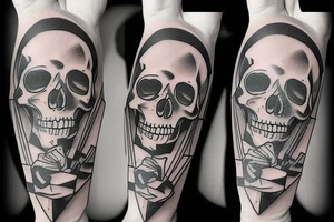 Skeleton pin up reading a book tattoo idea
