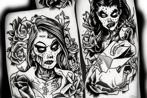 Zombie pinup reading a book tattoo idea