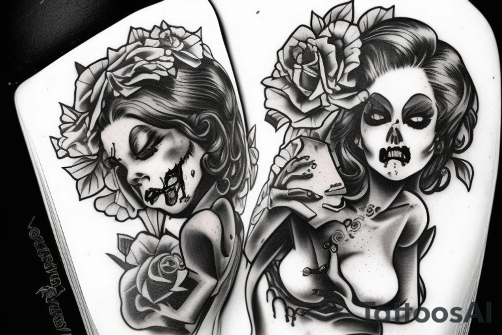 Zombie pinup reading a book tattoo idea