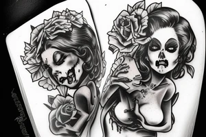 Zombie pinup reading a book tattoo idea