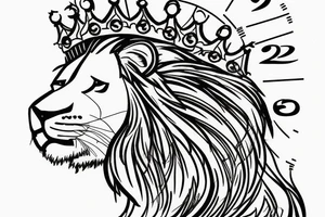 lion with crown on top with a clock underneath tattoo idea