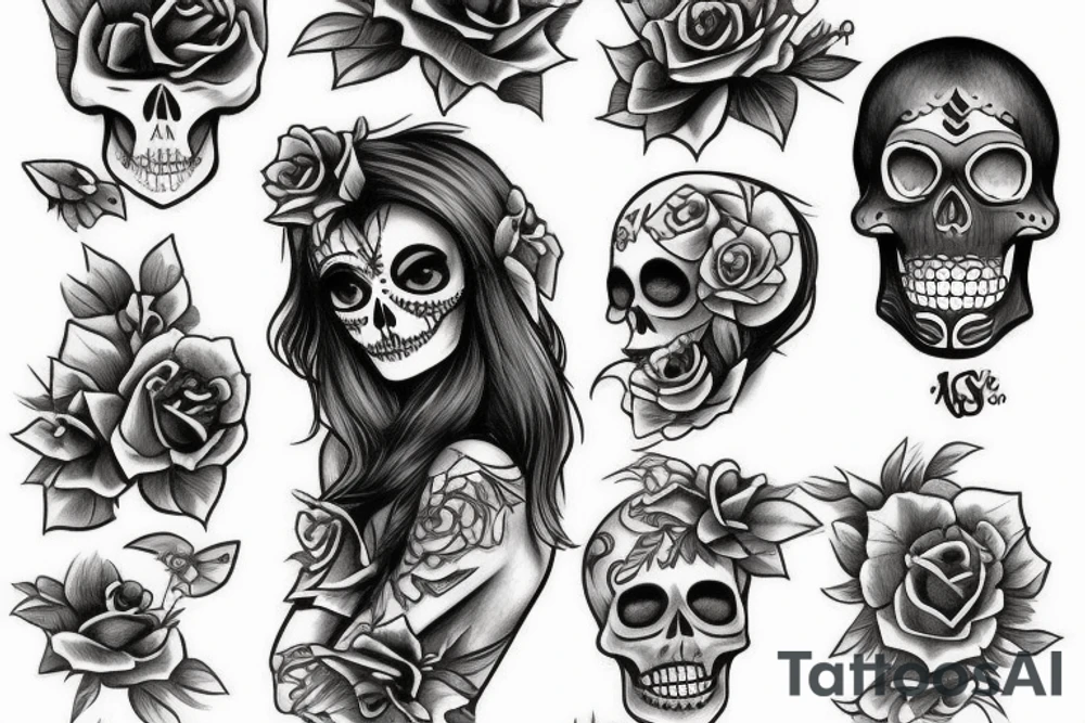 skeleton pinup with a book tattoo idea