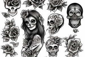 skeleton pinup with a book tattoo idea