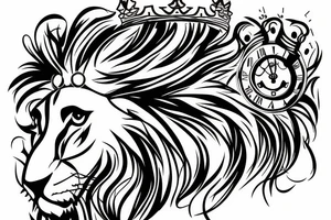 lion with crown on top with a clock underneath tattoo idea