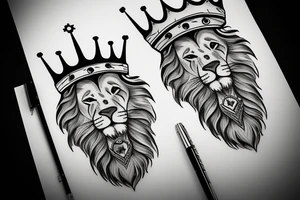 lion with crown on top with a clock underneath tattoo idea