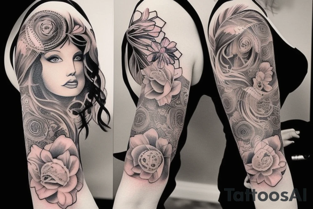 Feminine half sleeve tattoo idea