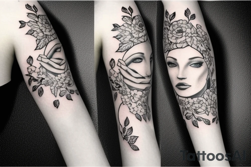 Feminine half sleeve in Laineybee style tattoo idea
