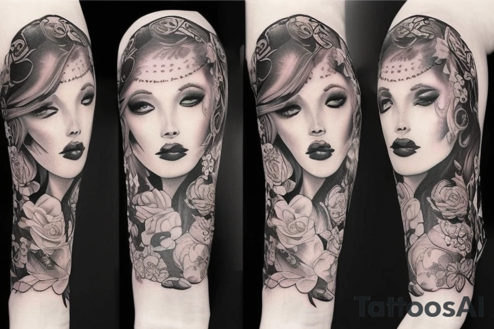 Feminine half sleeve in artists from Seven Tattoo studio in Las Vegas style tattoo idea