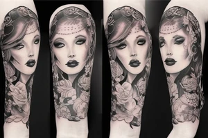 Feminine half sleeve in artists from Seven Tattoo studio in Las Vegas style tattoo idea
