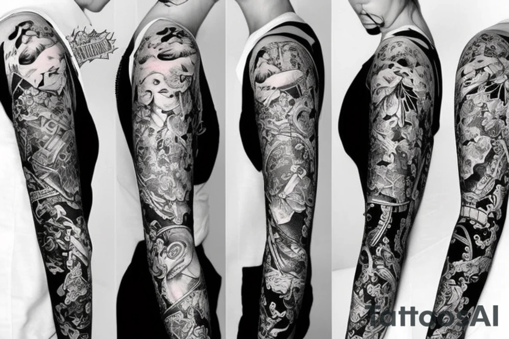 Feminine half sleeve in artists from Seven Tattoo studio in Las Vegas style tattoo idea