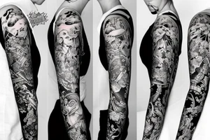 Feminine half sleeve in artists from Seven Tattoo studio in Las Vegas style tattoo idea