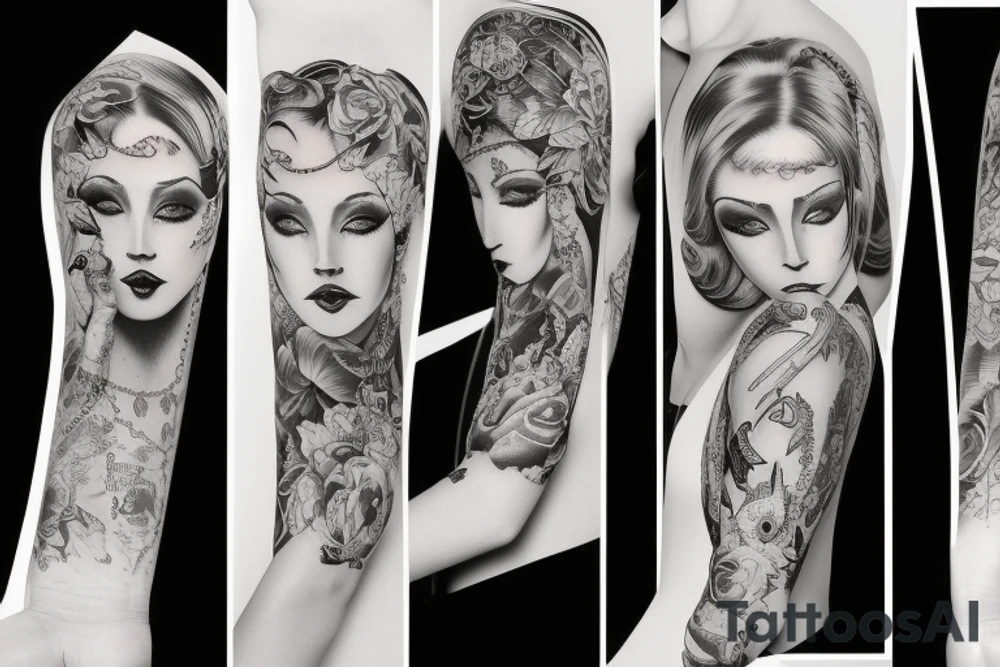 Feminine half sleeve in artists from Seven Tattoo studio in Las Vegas style tattoo idea