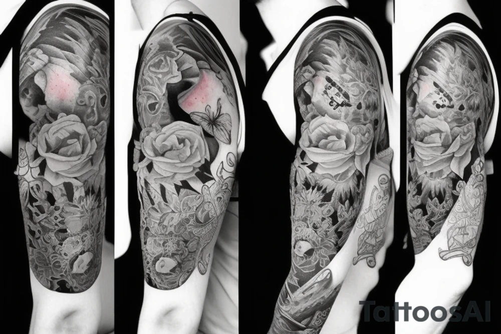 Feminine half sleeve in artists from Seven Tattoo studio in Las Vegas style tattoo idea