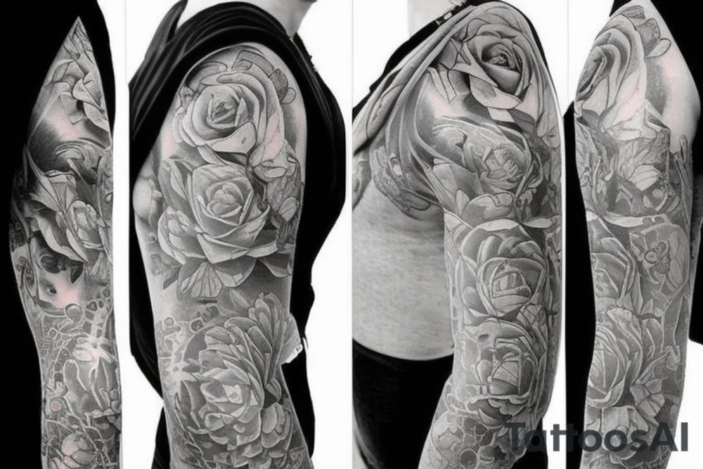 Feminine half sleeve in artists from Seven Tattoo studio in Las Vegas style tattoo idea
