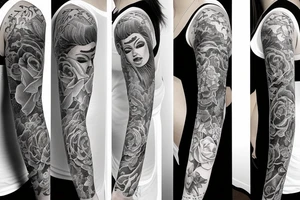 Feminine half sleeve in artists from Seven Tattoo studio in Las Vegas style tattoo idea