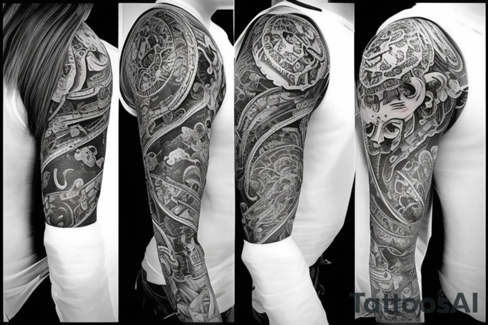 Feminine half sleeve in artists from Seven Tattoo studio in Las Vegas style tattoo idea