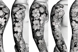 Feminine half sleeve, realistic, with snap dragon flowers and other flowers tattoo idea