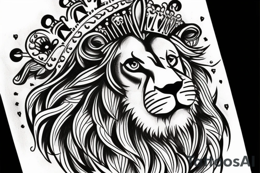 lion with crown on top tattoo idea