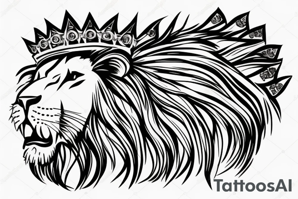 lion with crown on top tattoo idea