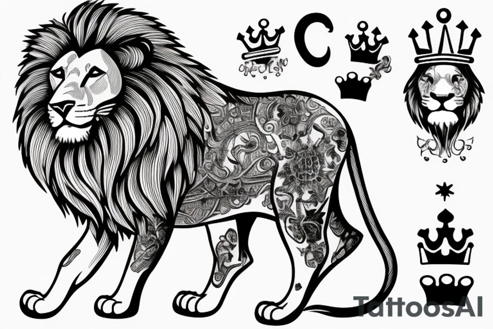 lion with crown on top tattoo idea