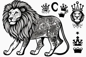 lion with crown on top tattoo idea