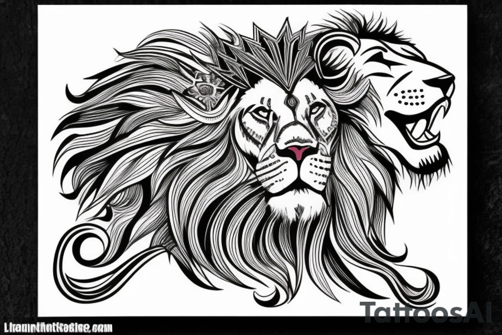 lion with crown on top tattoo idea