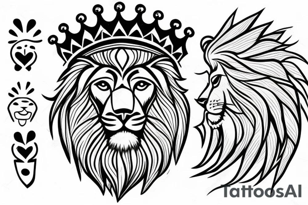 lion with crown on top tattoo idea